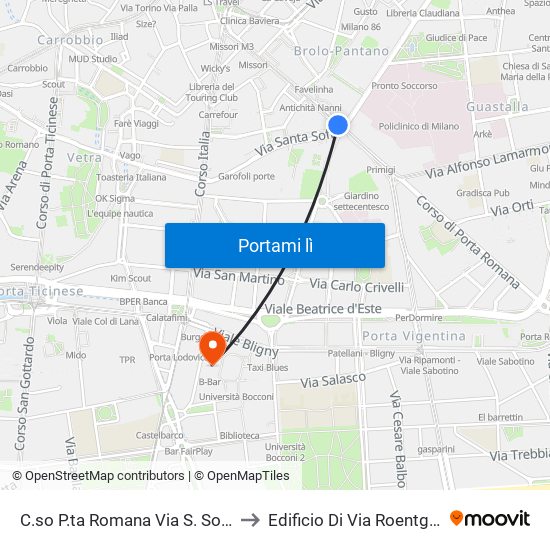 C.so P.ta Romana Via S. Sofia to Edificio Di Via Roentgen map