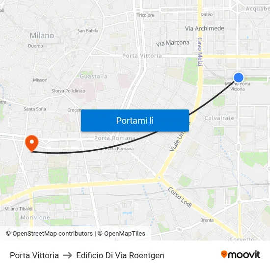 Porta Vittoria to Edificio Di Via Roentgen map