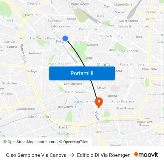 C.so Sempione Via Canova to Edificio Di Via Roentgen map