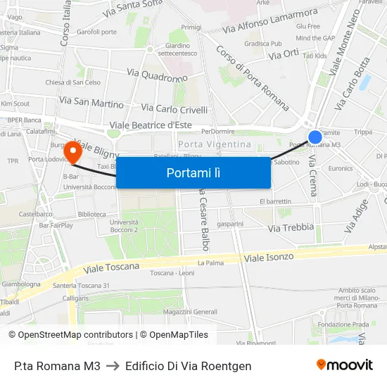 P.ta Romana M3 to Edificio Di Via Roentgen map