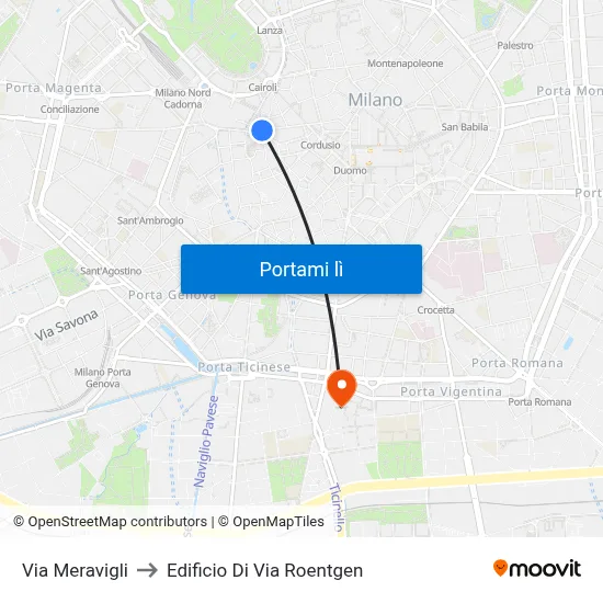 Via Meravigli to Edificio Di Via Roentgen map