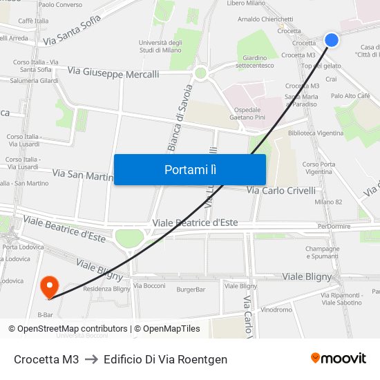 Crocetta M3 to Edificio Di Via Roentgen map