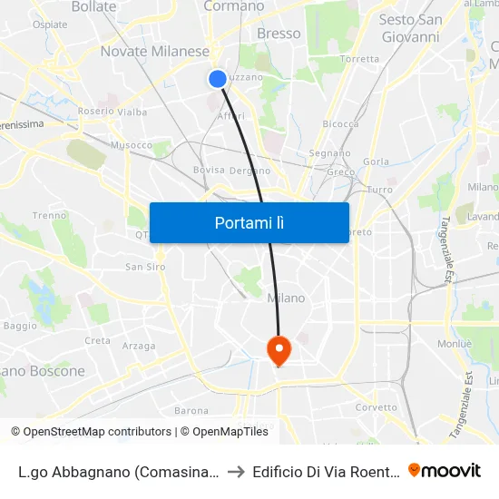 L.go Abbagnano (Comasina M3) to Edificio Di Via Roentgen map