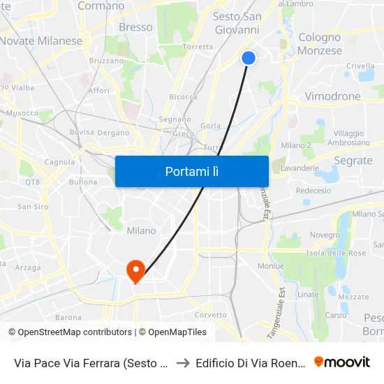 Via Pace Via Ferrara (Sesto S. G.) to Edificio Di Via Roentgen map