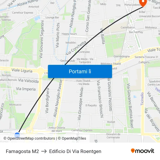 Famagosta M2 to Edificio Di Via Roentgen map