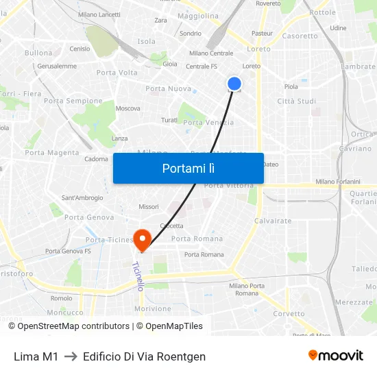 Lima M1 to Edificio Di Via Roentgen map