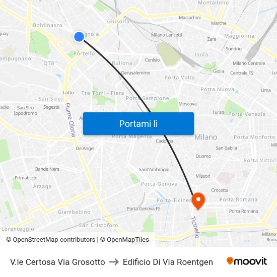 V.le Certosa Via Grosotto to Edificio Di Via Roentgen map