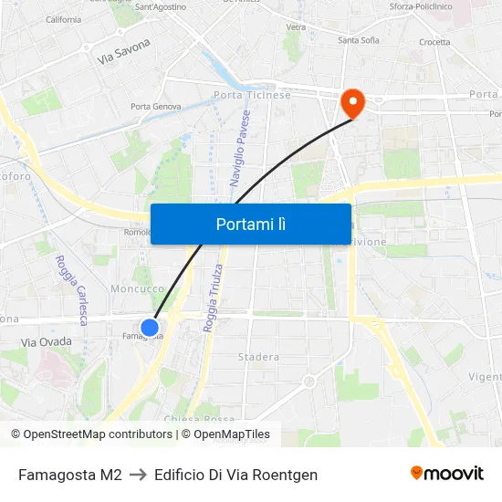 Famagosta M2 to Edificio Di Via Roentgen map