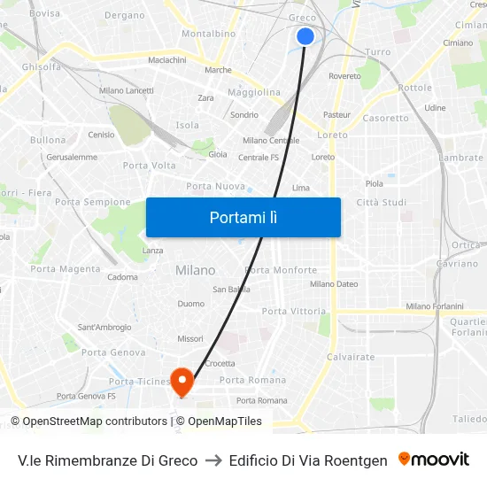 V.le Rimembranze Di Greco to Edificio Di Via Roentgen map