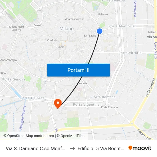 Via S. Damiano C.so Monforte to Edificio Di Via Roentgen map