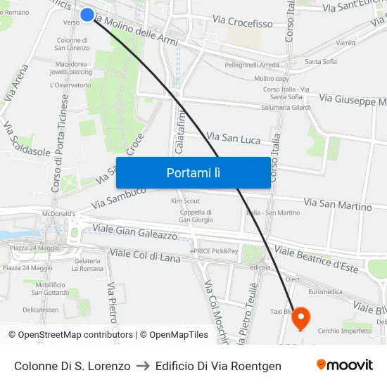 Colonne Di S. Lorenzo to Edificio Di Via Roentgen map