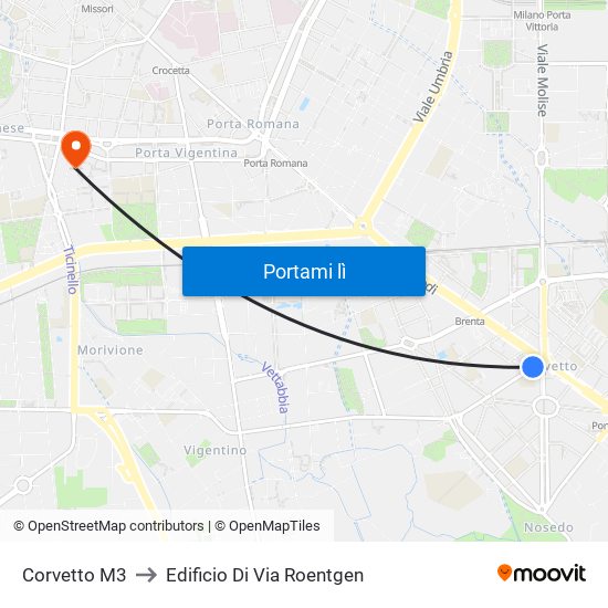 Corvetto M3 to Edificio Di Via Roentgen map