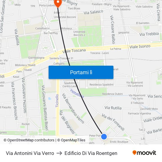 Via Antonini Via Verro to Edificio Di Via Roentgen map
