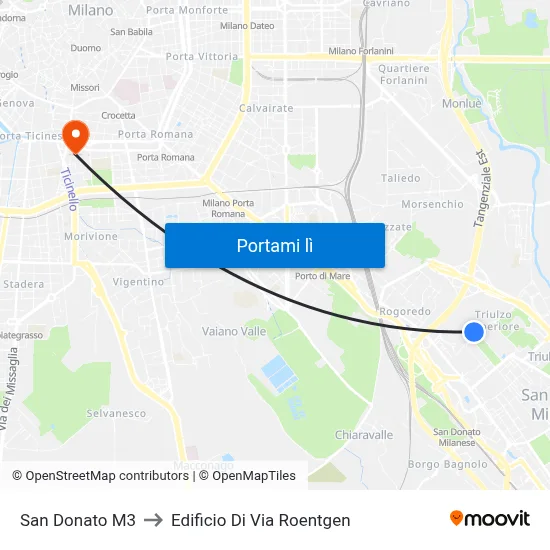 San Donato M3 to Edificio Di Via Roentgen map