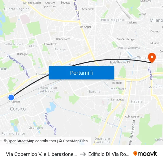 Via Copernico V.le Liberazione (Corsico) to Edificio Di Via Roentgen map