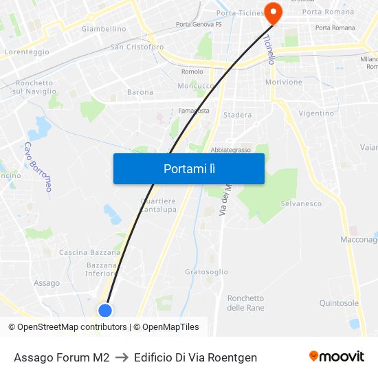 Assago Forum M2 to Edificio Di Via Roentgen map