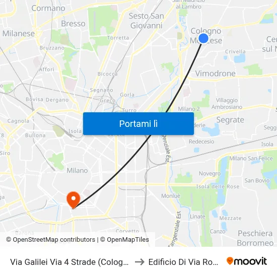 Via Galilei Via 4 Strade (Cologno M.Se) to Edificio Di Via Roentgen map