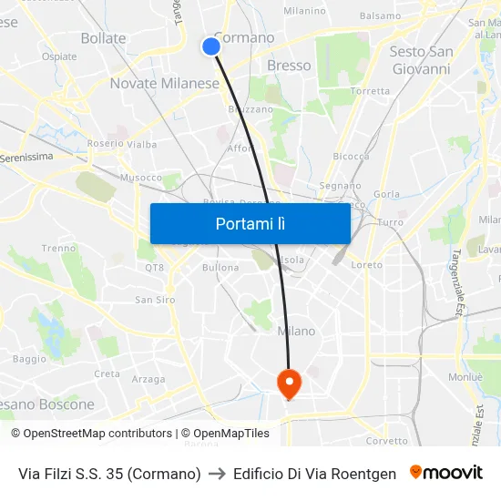 Via Filzi S.S. 35 (Cormano) to Edificio Di Via Roentgen map