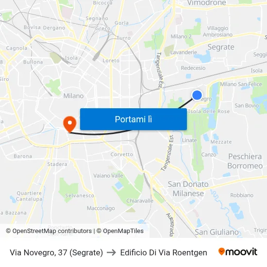 Via Novegro, 37 (Segrate) to Edificio Di Via Roentgen map