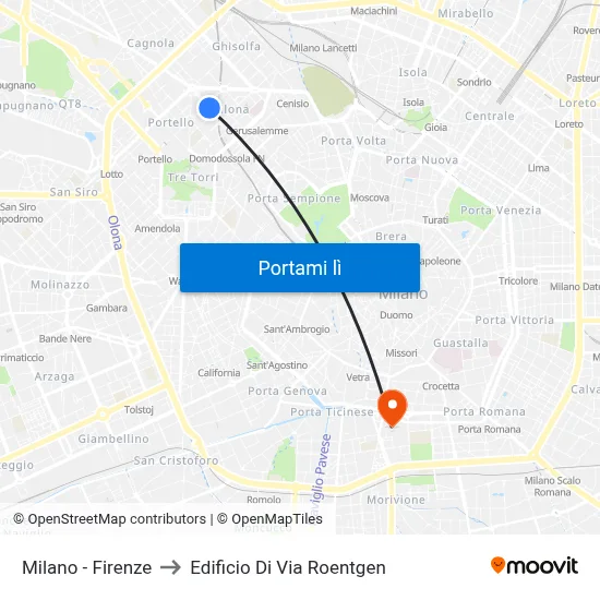 Milano -  Firenze to Edificio Di Via Roentgen map