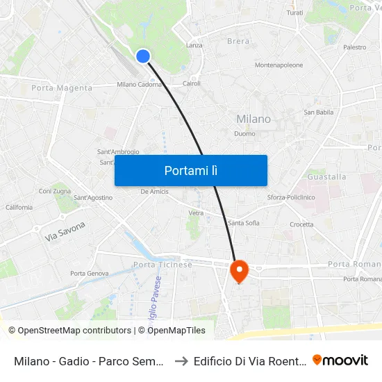 Milano -  Gadio - Parco Sempione to Edificio Di Via Roentgen map