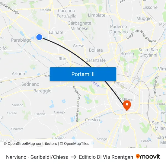 Nerviano -  Garibaldi/Chiesa to Edificio Di Via Roentgen map