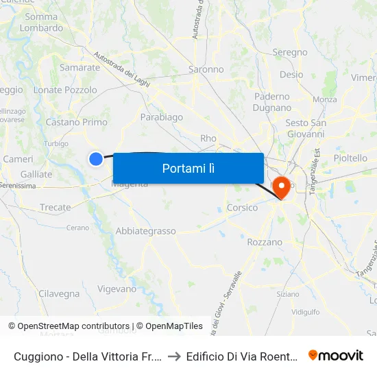 Cuggiono -  Della Vittoria Fr.  12 to Edificio Di Via Roentgen map