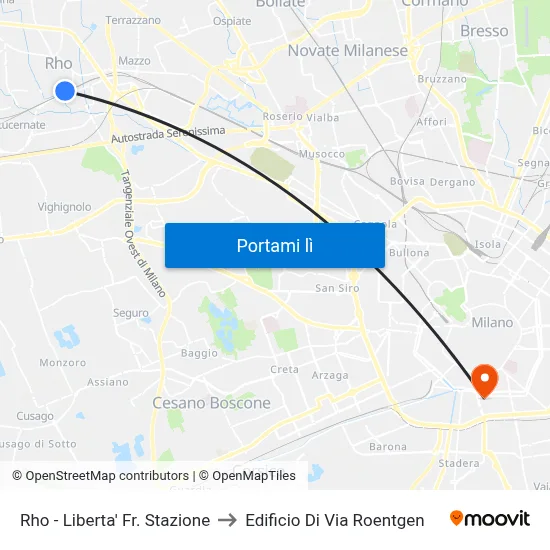 Rho -  Liberta' Fr. Stazione to Edificio Di Via Roentgen map