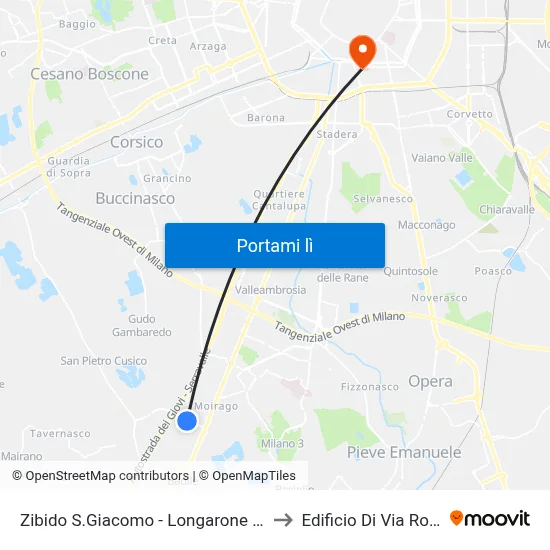 Zibido S.Giacomo - Longarone (Zona Ind.) to Edificio Di Via Roentgen map