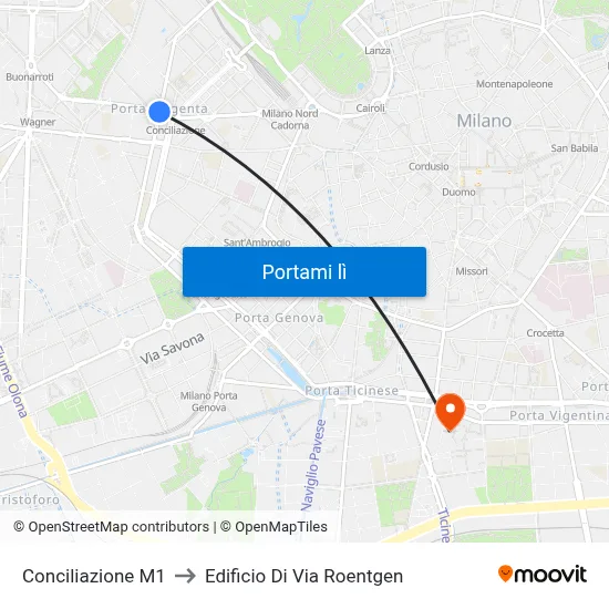 Conciliazione M1 to Edificio Di Via Roentgen map