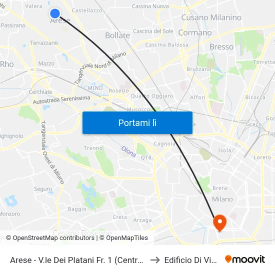 Arese - V.le Dei Platani Fr. 1 (Centro Comm. Giada - Liceo) to Edificio Di Via Roentgen map