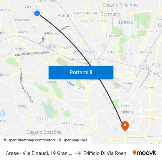 Arese - V.le Einaudi, 19 Gran Caffe' to Edificio Di Via Roentgen map