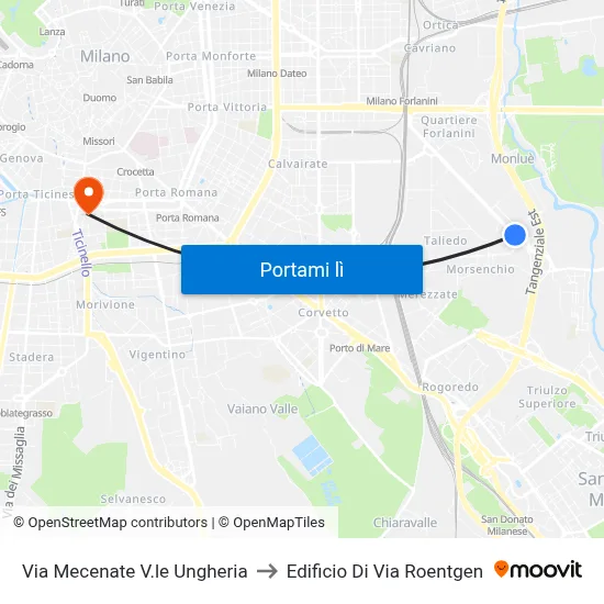 Via Mecenate V.le Ungheria to Edificio Di Via Roentgen map