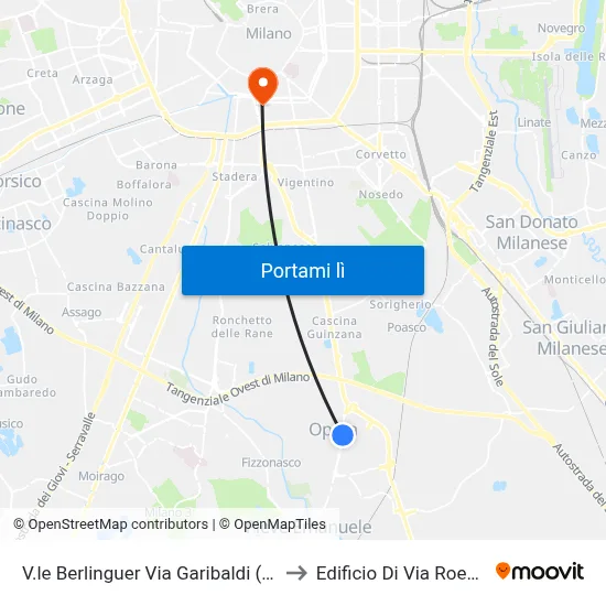 V.le Berlinguer Via Garibaldi (Opera) to Edificio Di Via Roentgen map