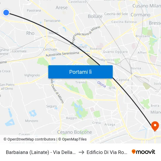 Barbaiana (Lainate) - Via Della Pace, 18 to Edificio Di Via Roentgen map