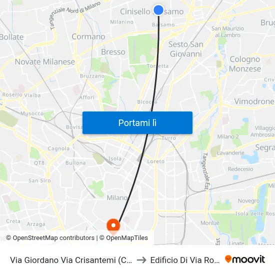 Via Giordano Via Crisantemi (Cinisello B.) to Edificio Di Via Roentgen map
