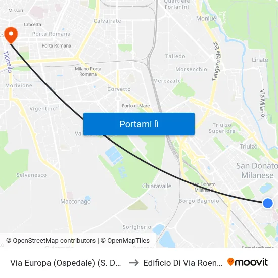 Via Europa (Ospedale) (S. Donato) to Edificio Di Via Roentgen map