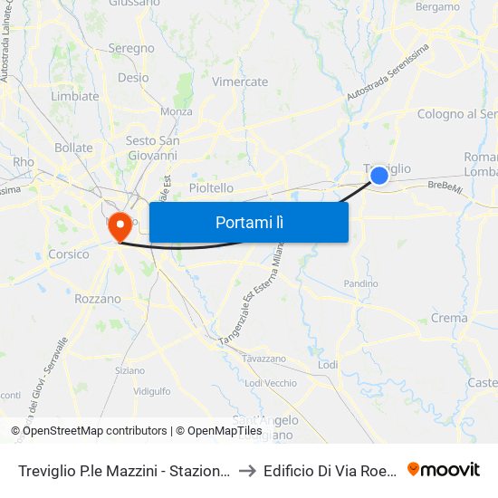 Treviglio P.le Mazzini - Stazione Ovest to Edificio Di Via Roentgen map