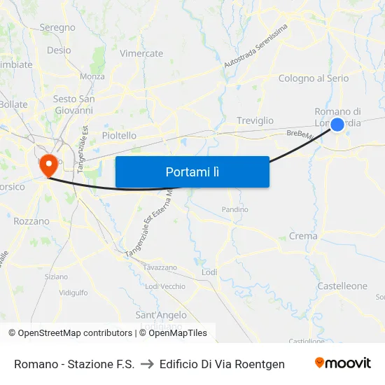 Romano - Stazione F.S. to Edificio Di Via Roentgen map