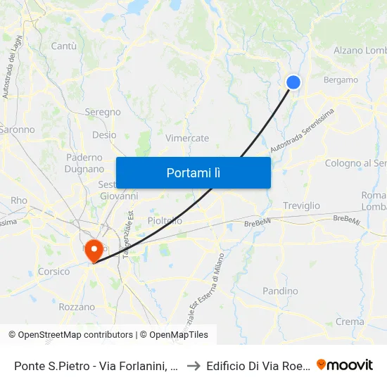 Ponte S.Pietro - Via Forlanini, Nodo A1 to Edificio Di Via Roentgen map