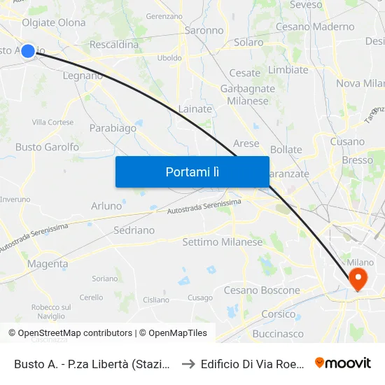 Busto A. - P.za Libertà (Stazione Fs) to Edificio Di Via Roentgen map
