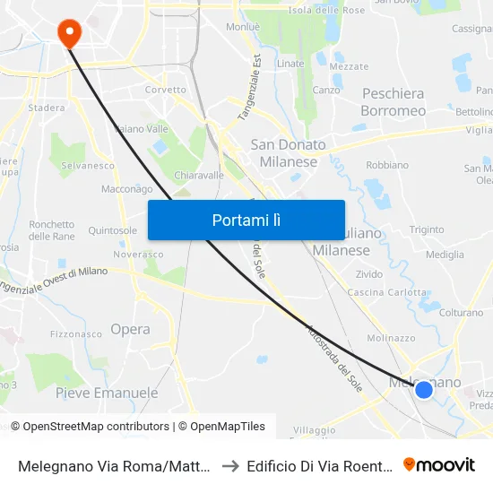 Melegnano Via Roma/Matteotti to Edificio Di Via Roentgen map