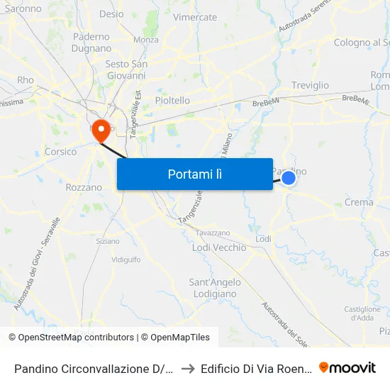 Pandino Circonvallazione D/Roma to Edificio Di Via Roentgen map