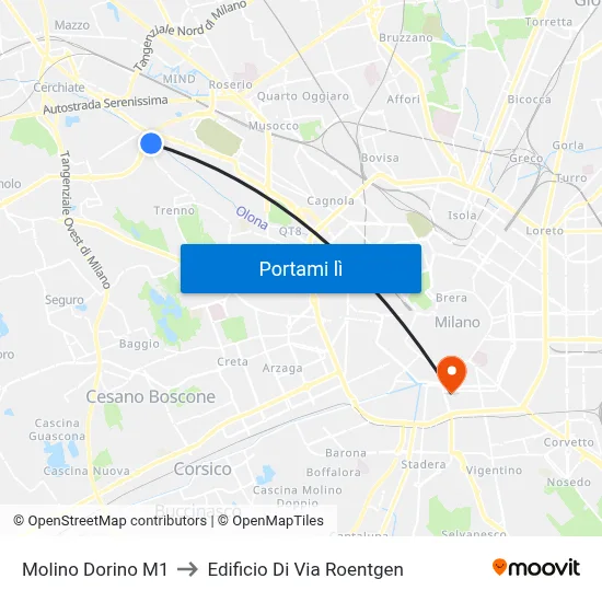 Molino Dorino M1 to Edificio Di Via Roentgen map
