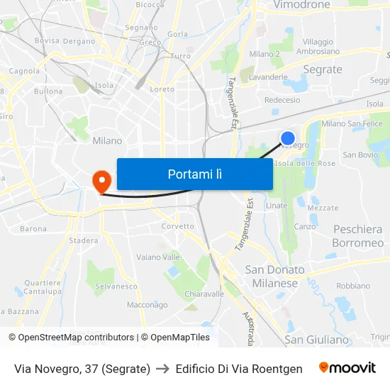 Via Novegro, 37 (Segrate) to Edificio Di Via Roentgen map