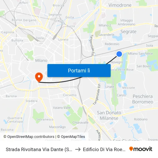 Strada Rivoltana Via Dante (Segrate) to Edificio Di Via Roentgen map
