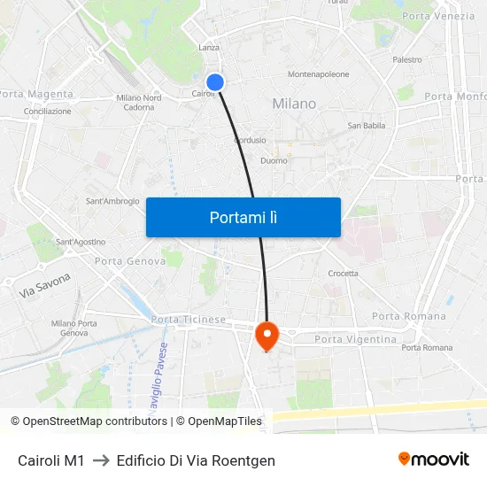 Cairoli M1 to Edificio Di Via Roentgen map