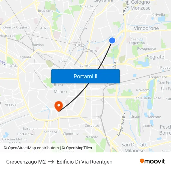 Crescenzago M2 to Edificio Di Via Roentgen map
