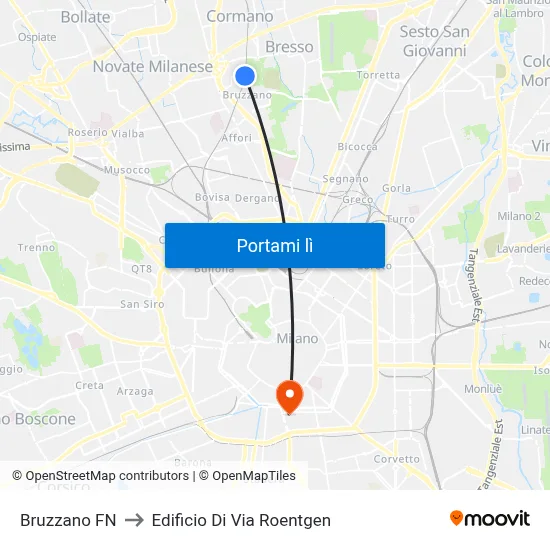 Bruzzano FN to Edificio Di Via Roentgen map