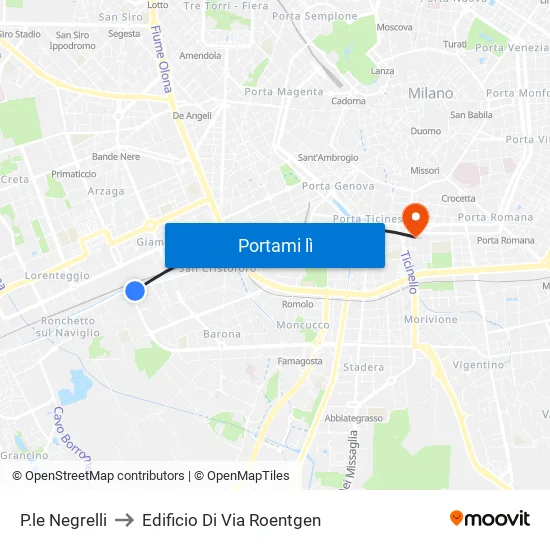 P.le Negrelli to Edificio Di Via Roentgen map